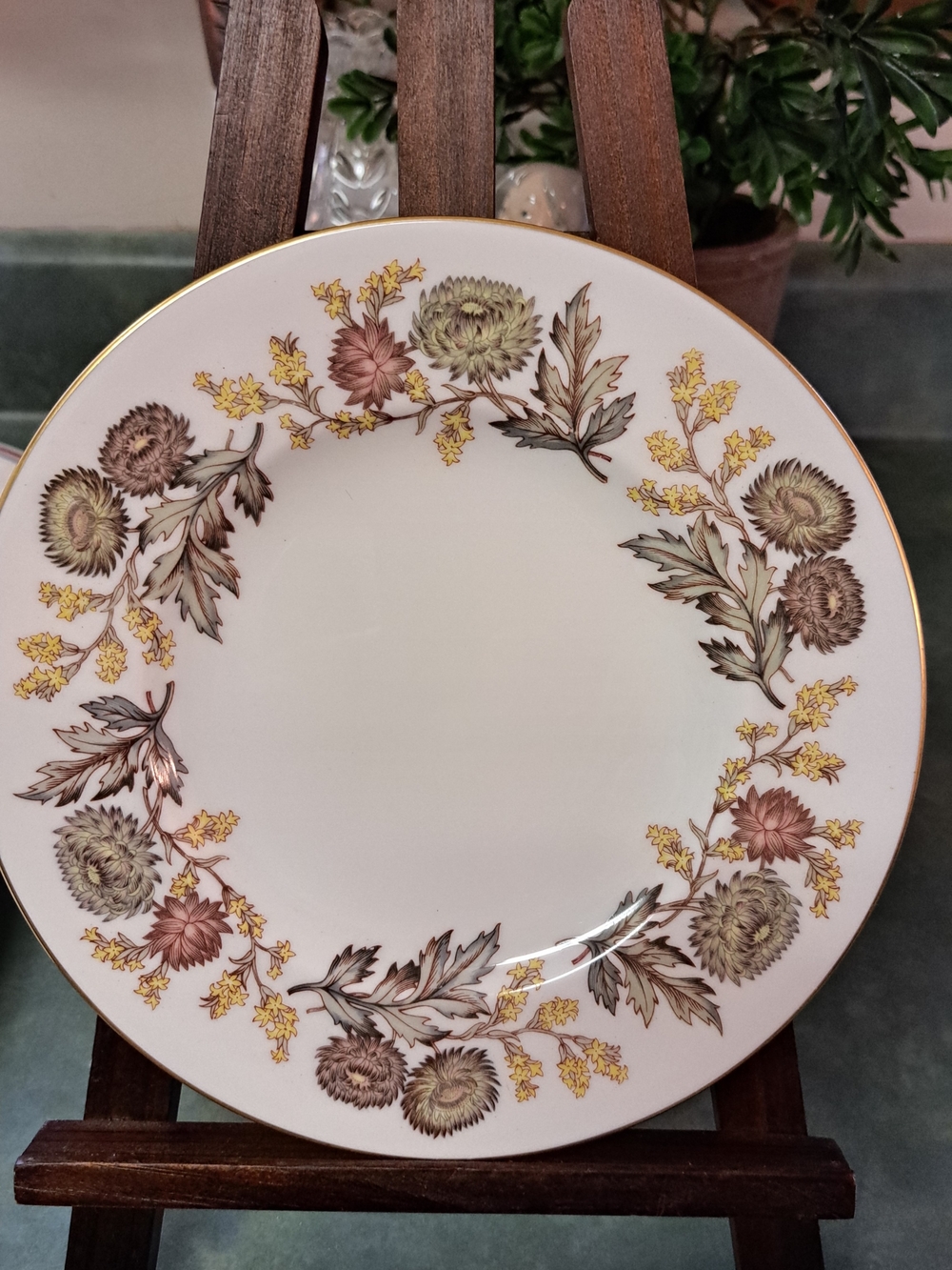 Wedgwood Cream Plate with Brown and Yellow Floral Thistle Border Set Of 4
